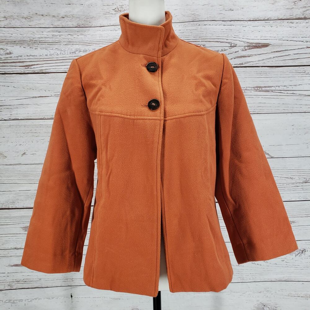 Chico's Women's Orange Leopard Print Lined Crop Jacket Coat Size 1